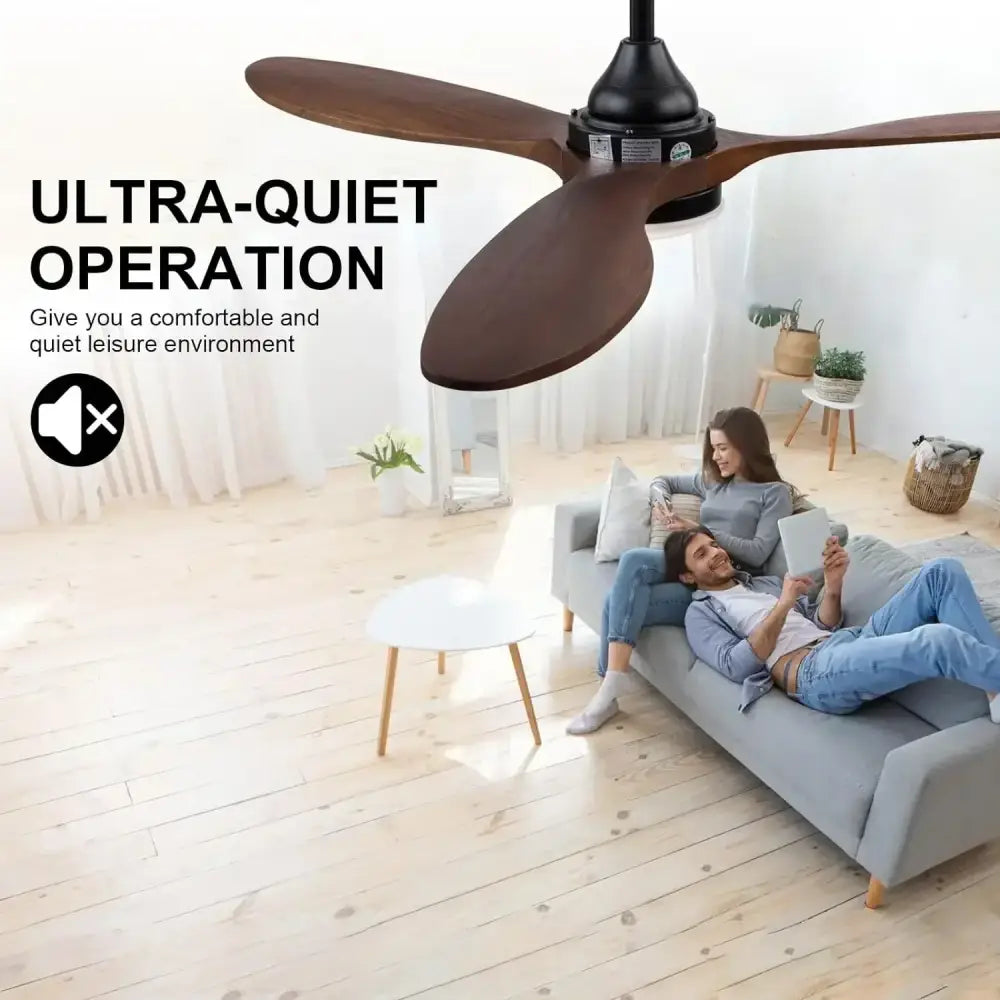 Modern dark brown & black wood blade ceiling fan living room