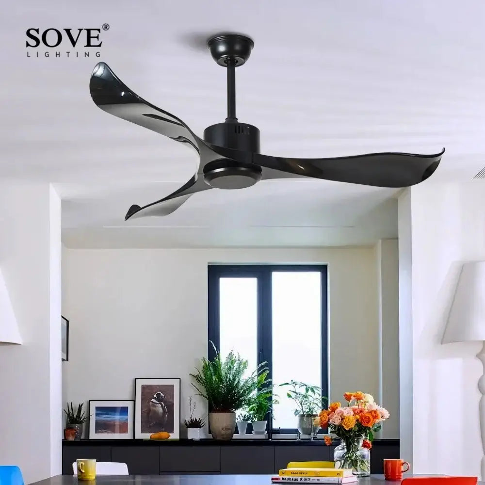 Modern dark brown ceiling fan with remote control living room