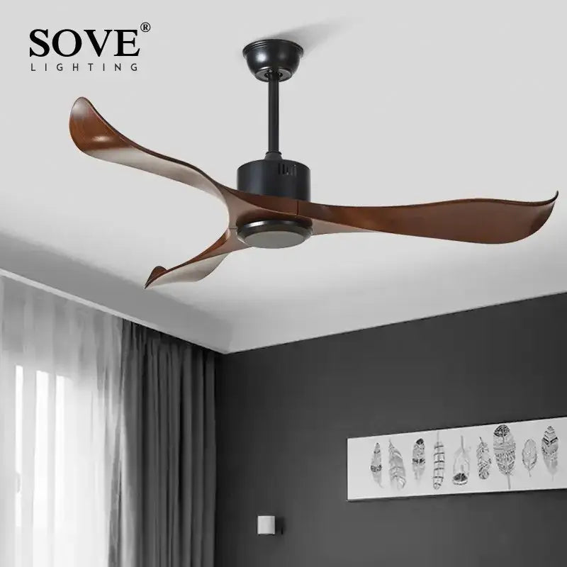 Modern dark brown ceiling fan with remote control living room