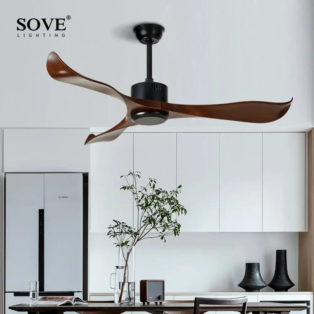 Modern dark brown ceiling fan with remote control living room