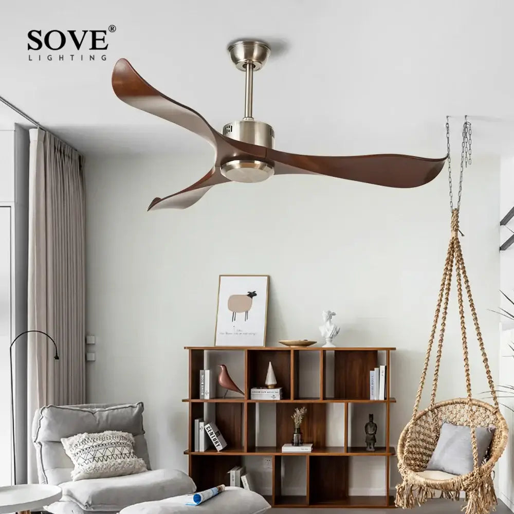 Modern dark brown ceiling fan with remote control living room