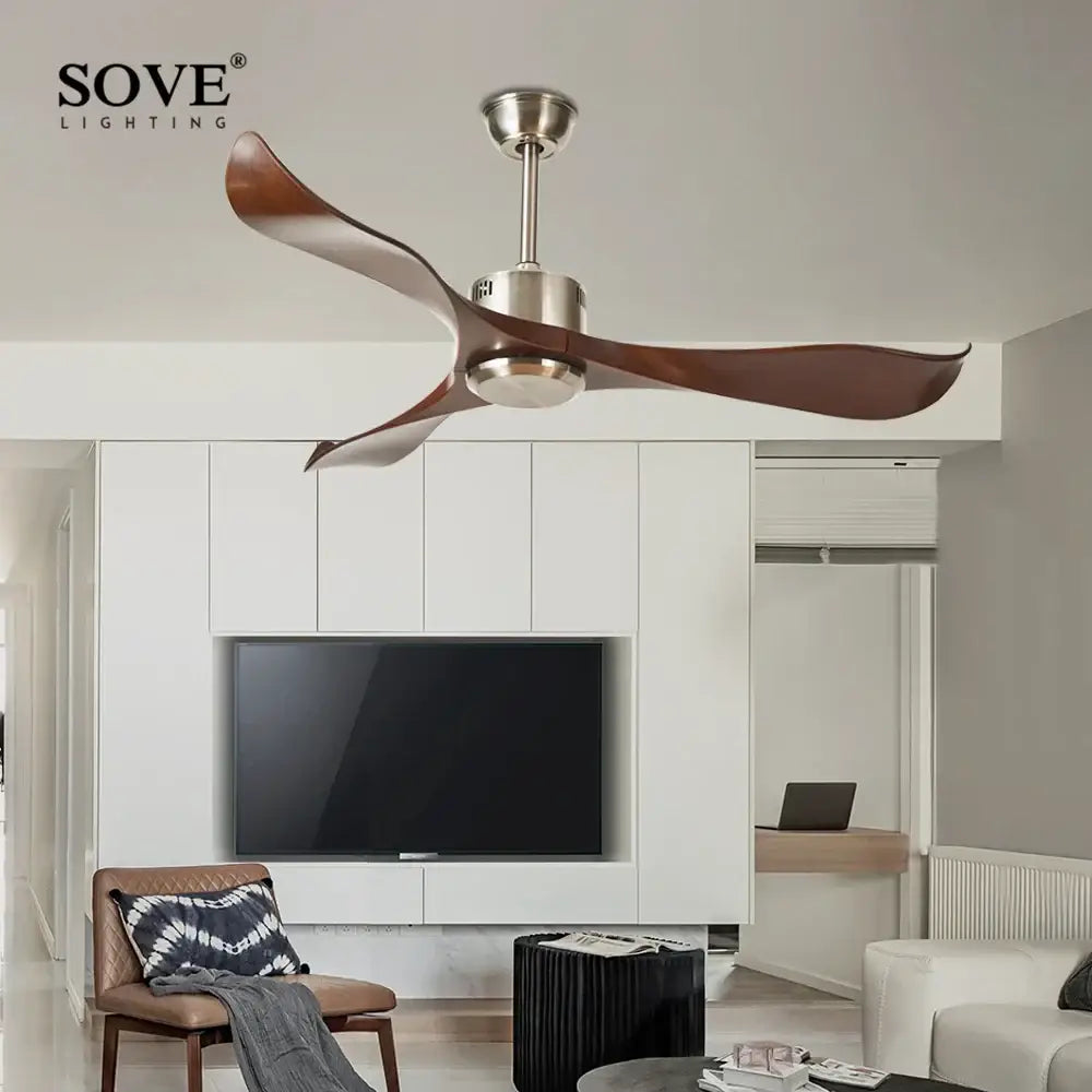 Modern dark brown ceiling fan with remote control living room