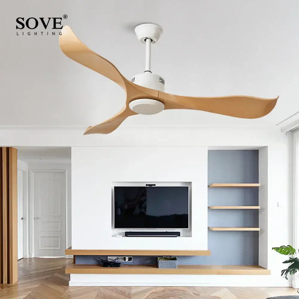 Modern dark brown ceiling fan with remote control living room