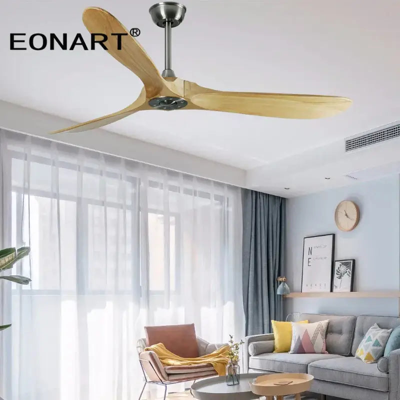Modern dark brown solid wood dc ceiling fan living room