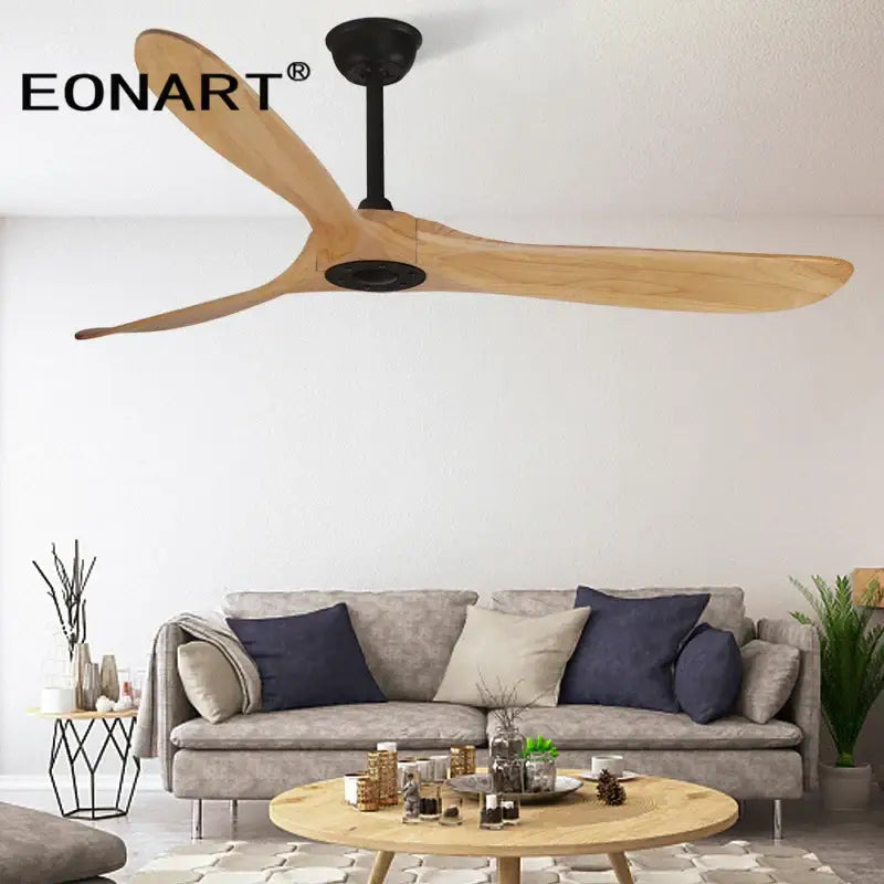 Modern dark brown solid wood dc ceiling fan living room
