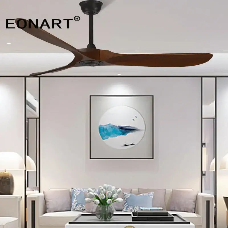 Modern dark brown solid wood dc ceiling fan living room