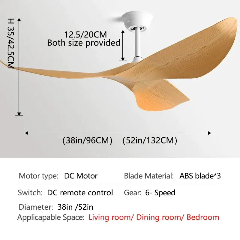 Modern dark brown wood ceiling fan living room dc remote control