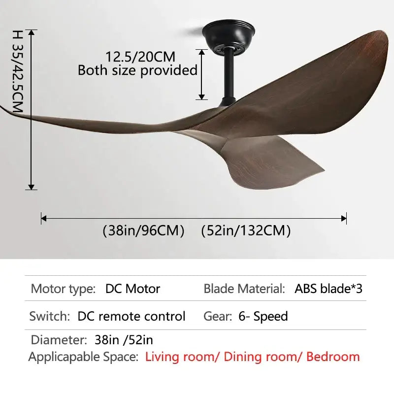 Modern dark brown wood ceiling fan living room dc remote control