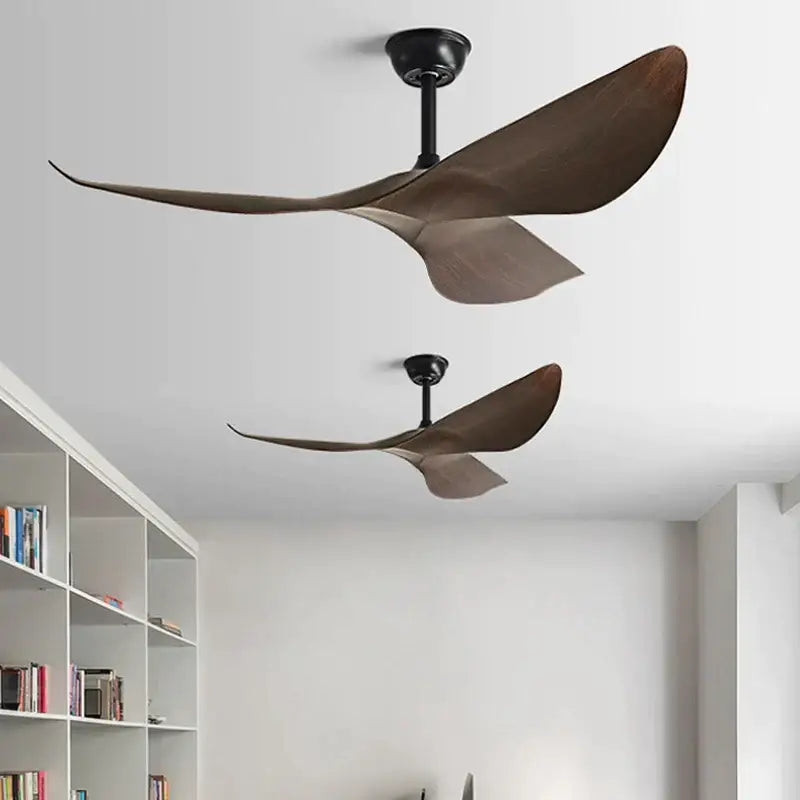 Modern dark brown wood ceiling fan living room dc remote control