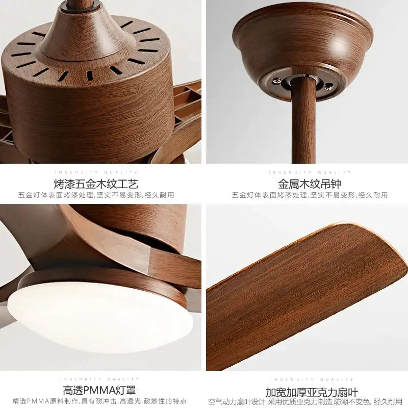 Modern dark brown wooden ceiling fan with led light bedroom remote