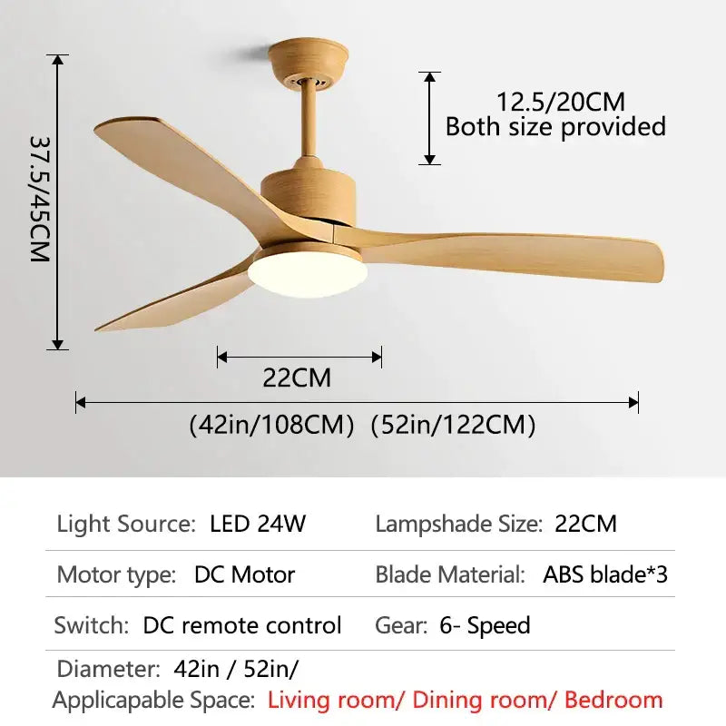 Modern dark brown wooden ceiling fan with led light bedroom remote