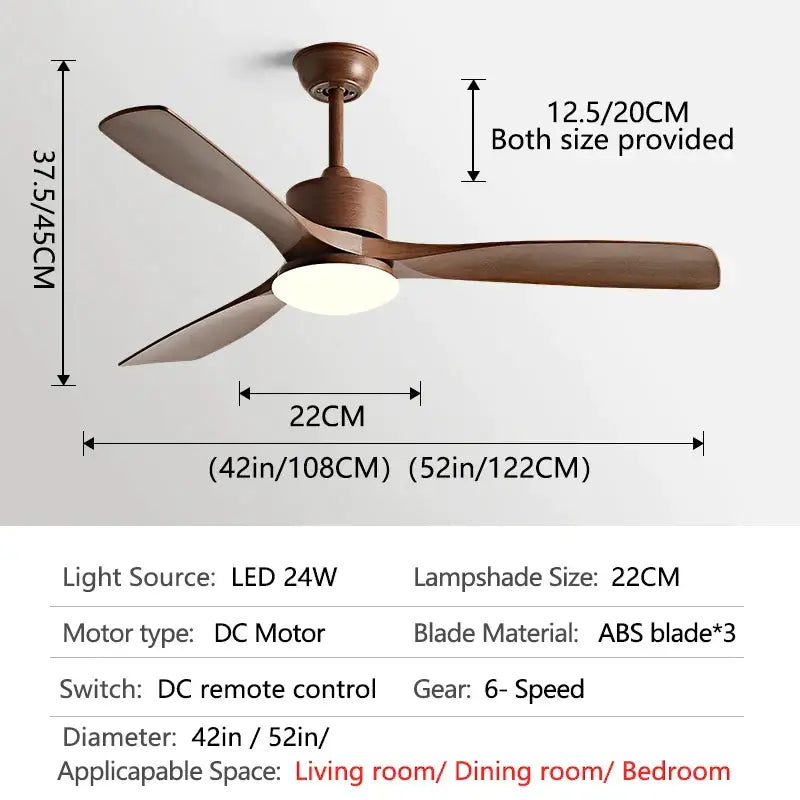 Modern dark brown wooden ceiling fan with led light bedroom remote