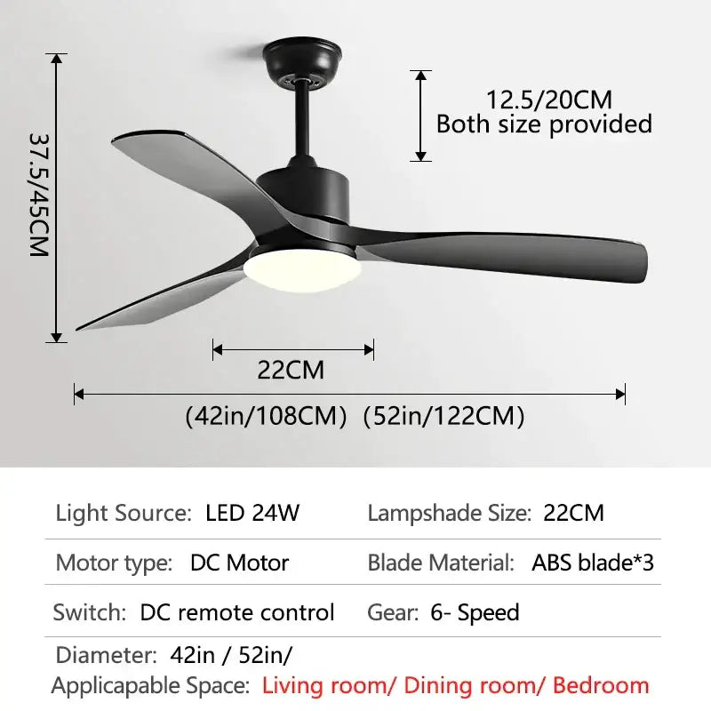 Modern dark brown wooden ceiling fan with led light bedroom remote
