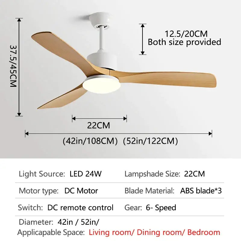 Modern dark brown wooden ceiling fan with led light bedroom remote