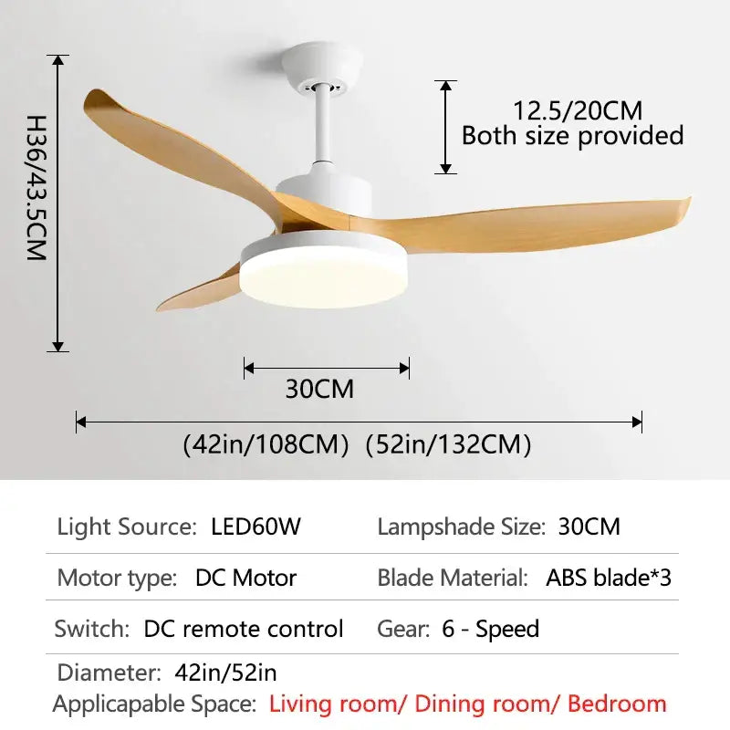 Modern dark wood ceiling fan with led light and remote control bedroom