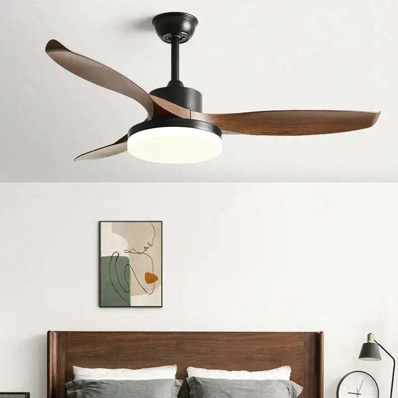 Modern dark wood ceiling fan with led light and remote control bedroom