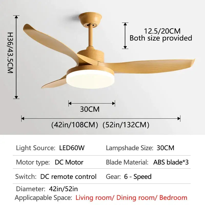 Modern dark wood ceiling fan with led light and remote control bedroom