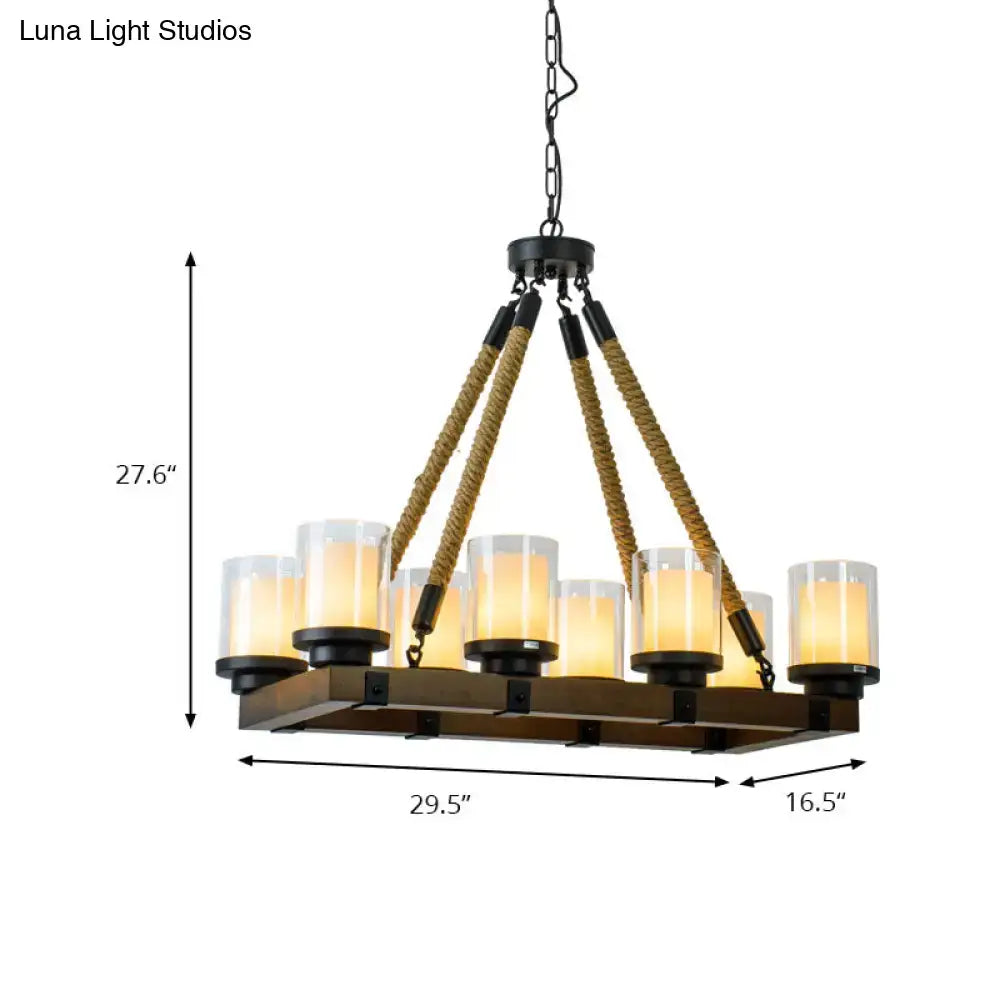 Modern dark wood island chandelier with white glass shade dining room