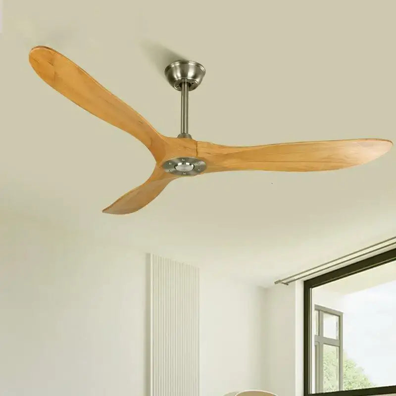 Modern dark wood large wood blade ceiling fan living room remote control
