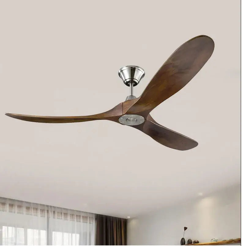 Modern dark wood large wood blade ceiling fan living room remote control