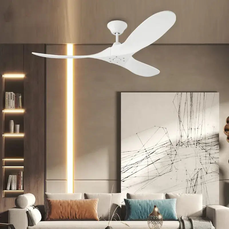 Modern dark wood large wood blade ceiling fan living room remote control