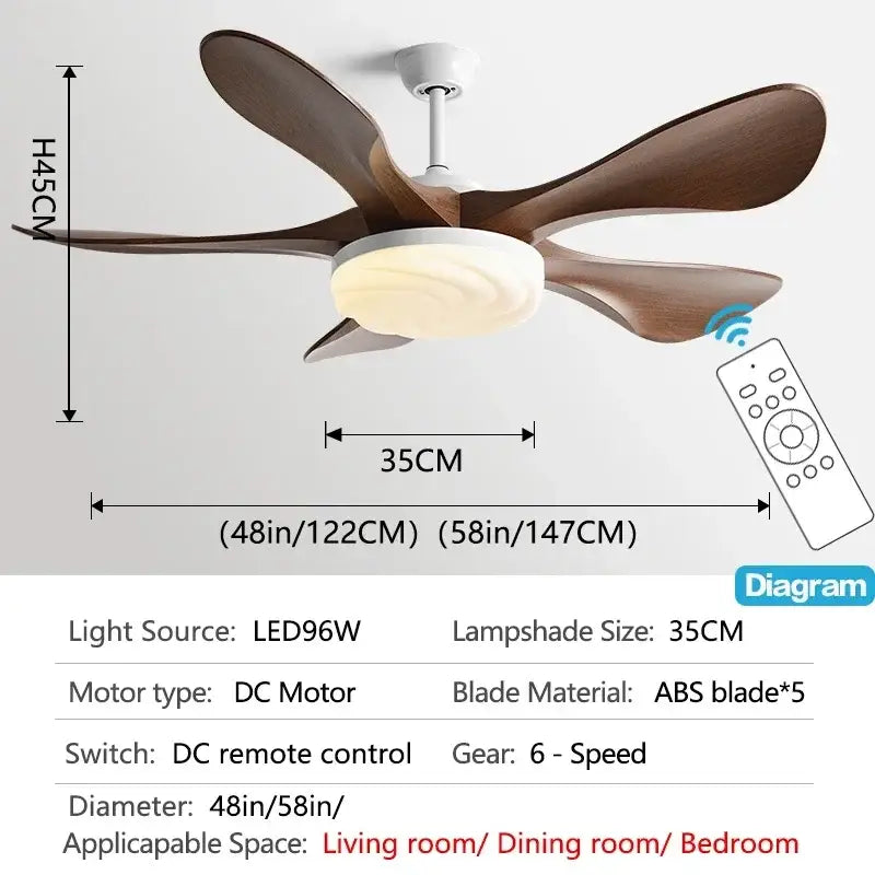 Modern dark wood led ceiling fan living room light