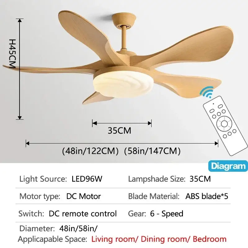 Modern dark wood led ceiling fan living room light