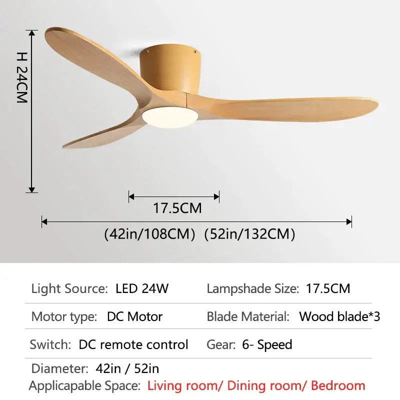 Modern dark wood remote control ceiling fan bedroom low floor fan