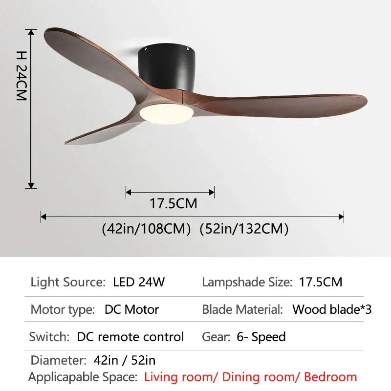 Modern dark wood remote control ceiling fan bedroom low floor fan