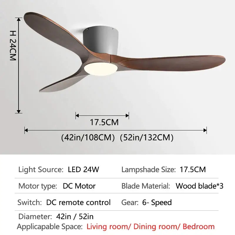 Modern dark wood remote control ceiling fan bedroom low floor fan