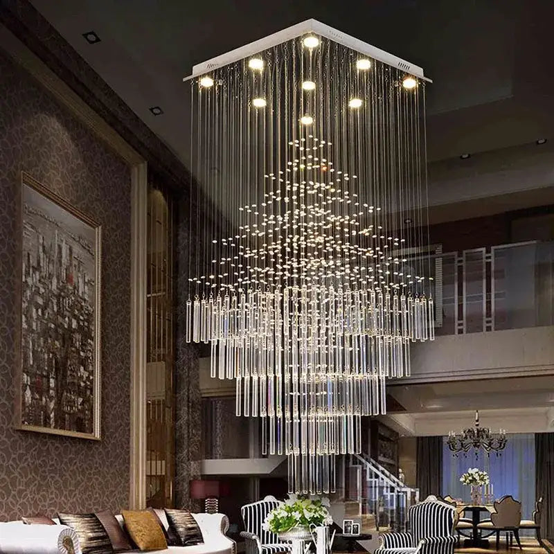 Modern decorbites crystal columnar chandelier for living room stair loft