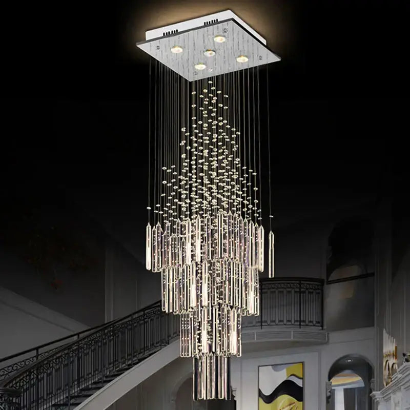 Modern decorbites crystal columnar chandelier for living room stair loft