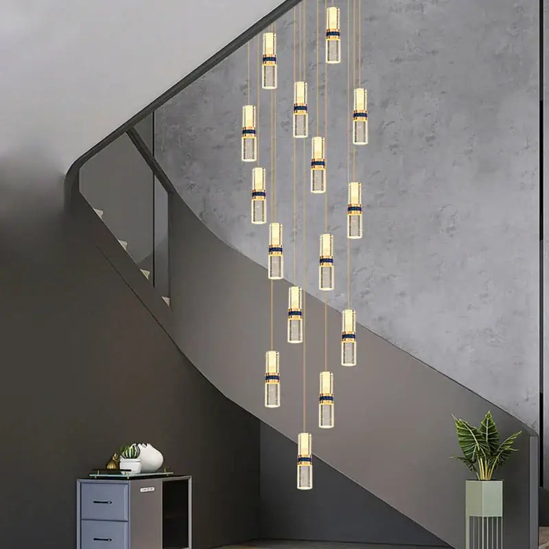 Modern decorbites crystal columnar chandelier for stairway glass light