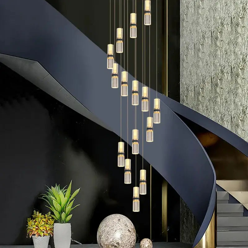 Modern decorbites crystal columnar chandelier for stairway glass light