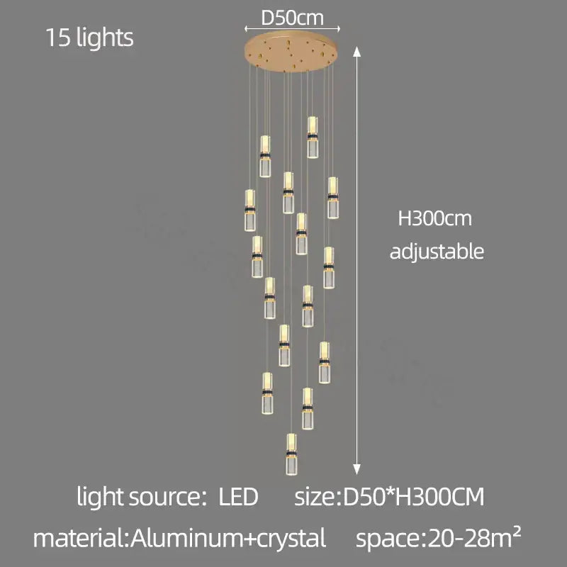 Modern decorbites crystal columnar chandelier for stairway glass light