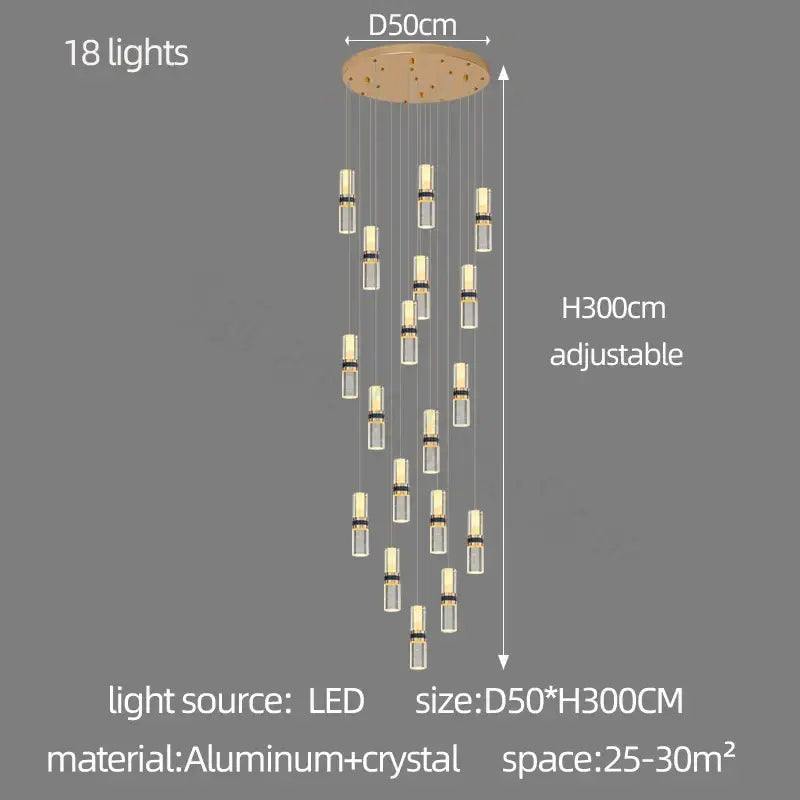 Modern decorbites crystal columnar chandelier for stairway glass light