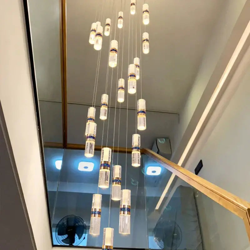 Modern decorbites crystal columnar chandelier for stairway glass light