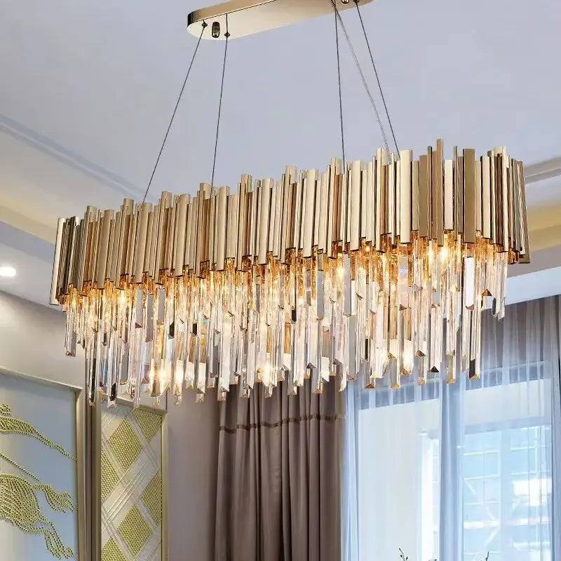 Modern decorbites crystal gold chandelier living room rectangular light