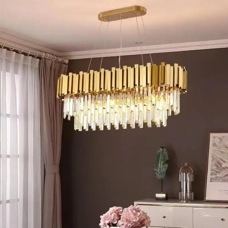 Modern decorbites crystal gold chandelier living room rectangular light