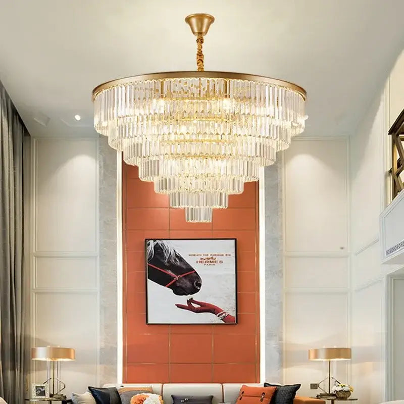 Modern decorbites crystal gold multi-tiered chandelier dining room led