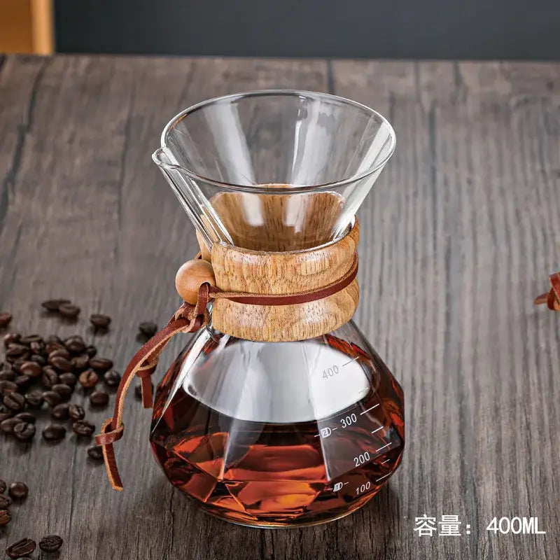 Modern decorbites glass coffee maker kitchen drip pot with wood collar