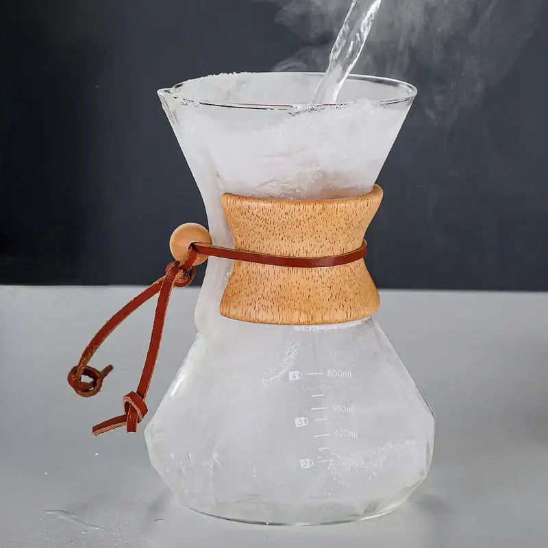 Modern decorbites glass coffee maker kitchen drip pot with wood collar