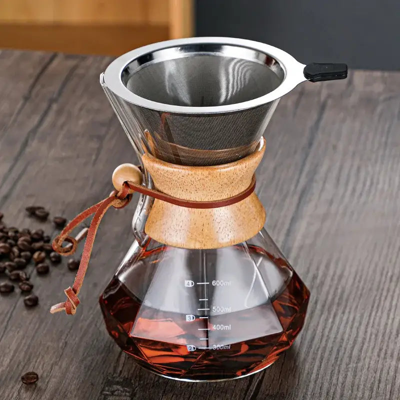 Modern decorbites glass coffee maker kitchen drip pot with wood collar
