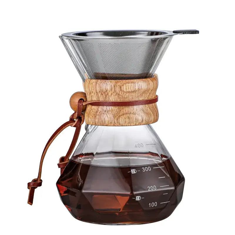 Modern decorbites glass coffee maker kitchen drip pot with wood collar