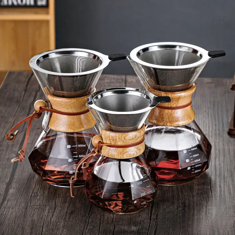 Modern decorbites glass coffee maker kitchen drip pot with wood collar