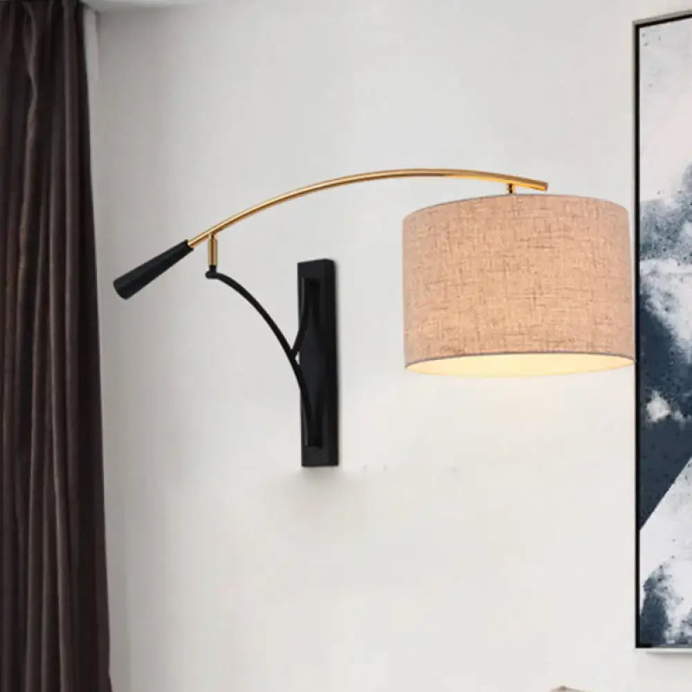Modern drum shade wall lamp in flaxen & coffee for bedroom