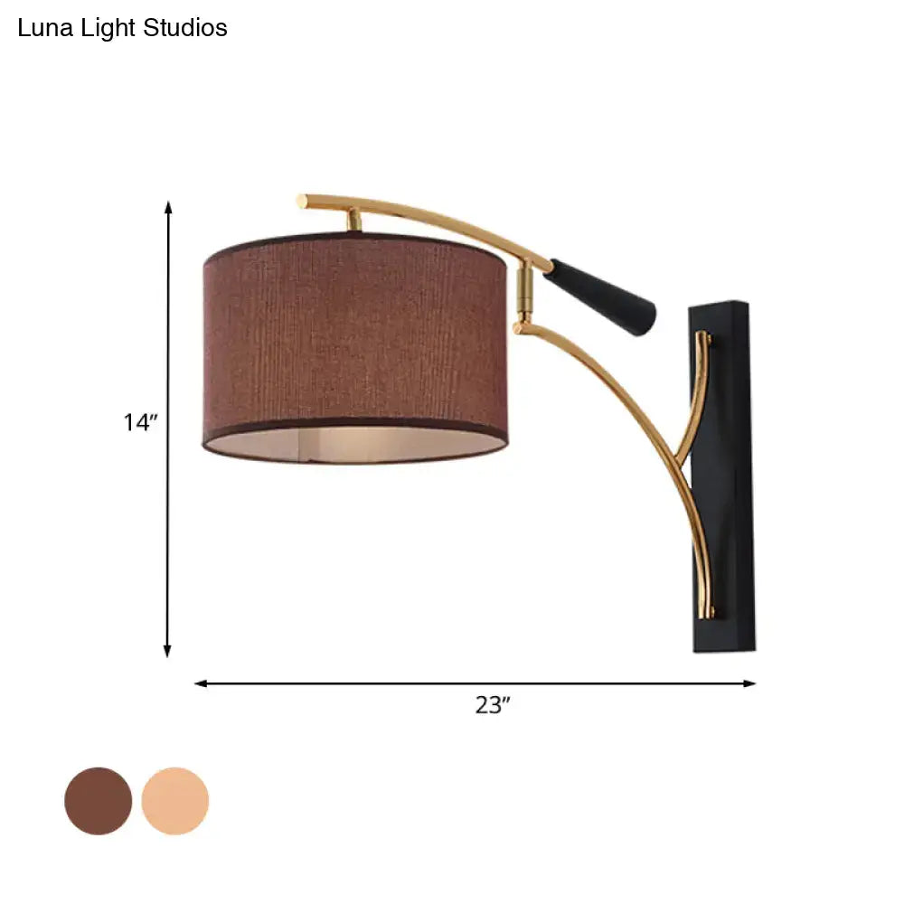 Modern drum shade wall lamp in flaxen & coffee for bedroom