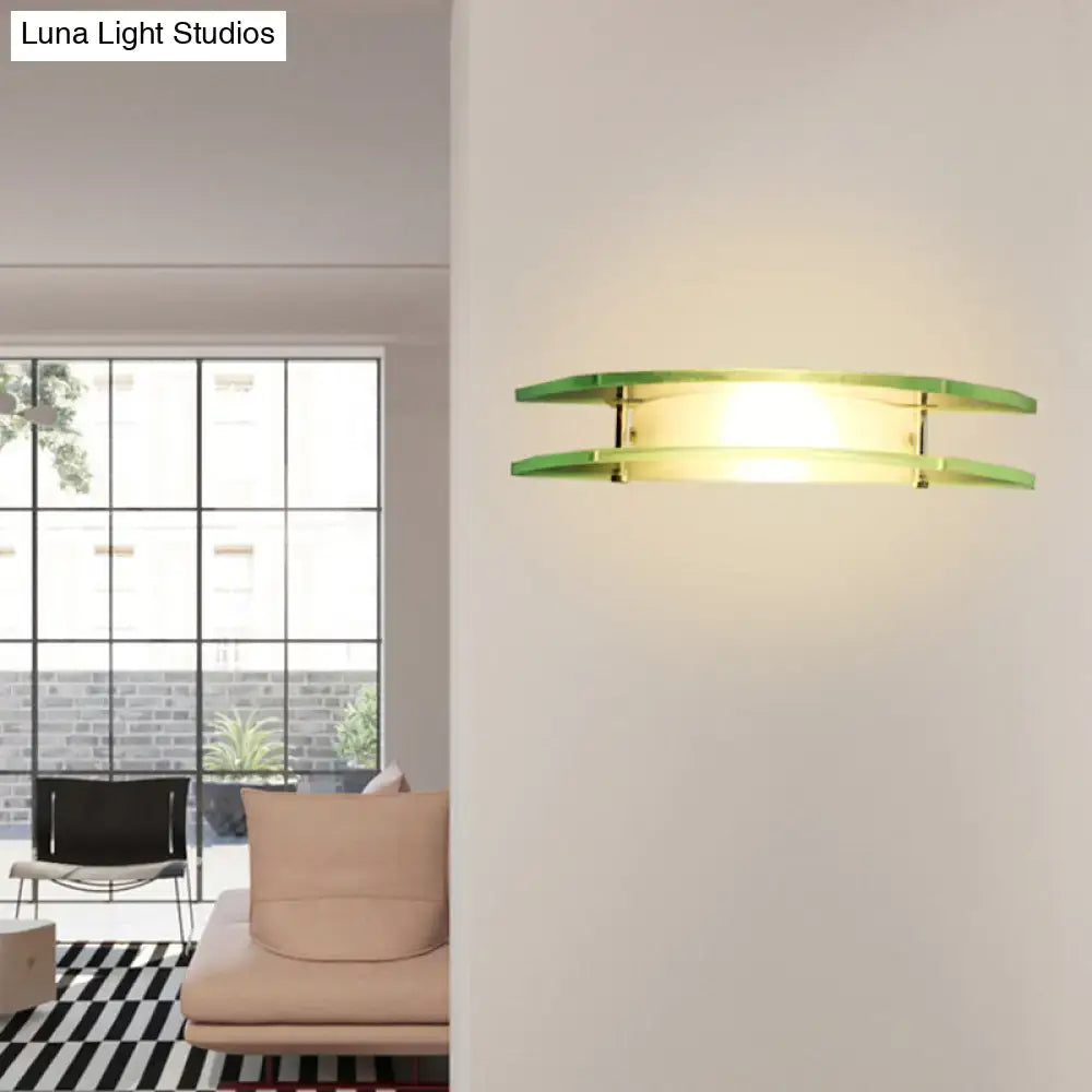 Modern dual arc chrome and green glass wall lamp bedroom sconce