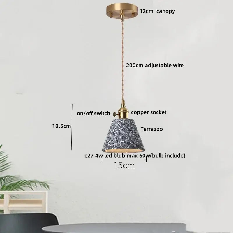 Modern earthy terrazzo stone led pendant light set for dining room