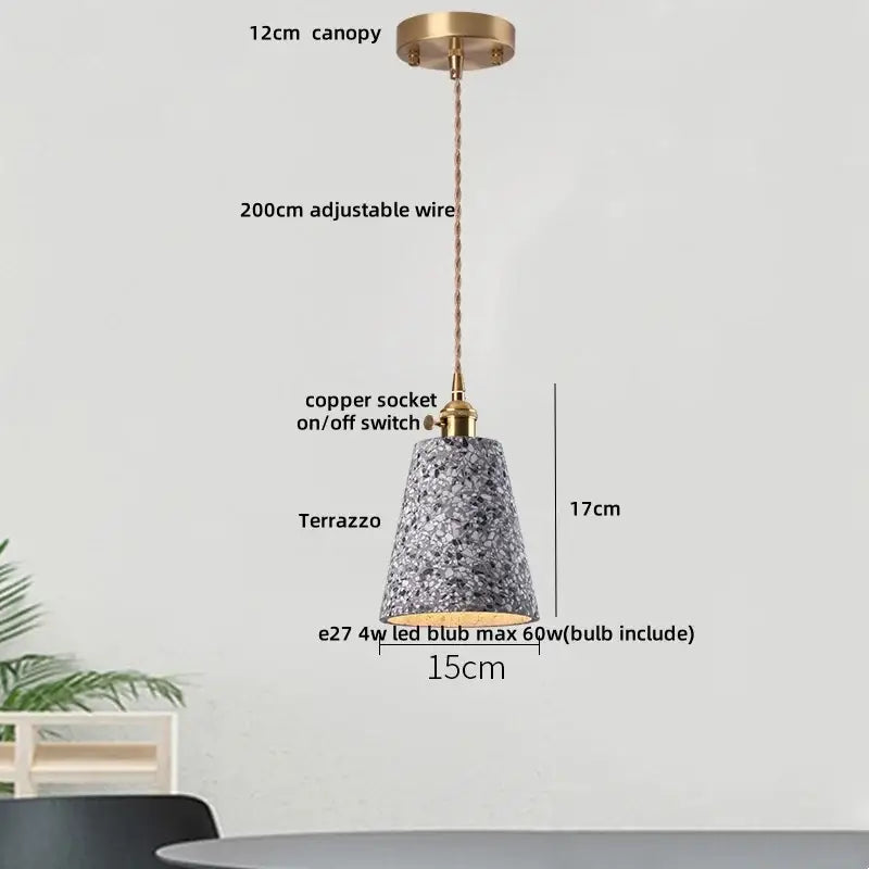 Modern earthy terrazzo stone led pendant light set for dining room